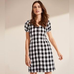 LOFT Gingham Button V-Neck Dress NWT